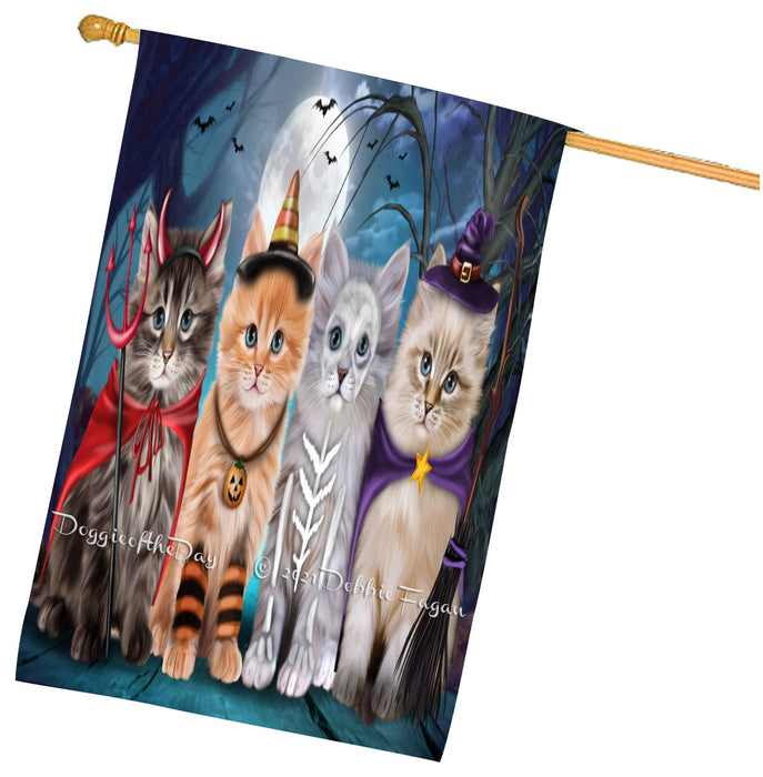 Halloween Trick or Treat Siberian Cats House Flag Outdoor Decorative Double Sided Pet Portrait Weather Resistant Premium Quality Animal Printed Home Decorative Flags 100% Polyester