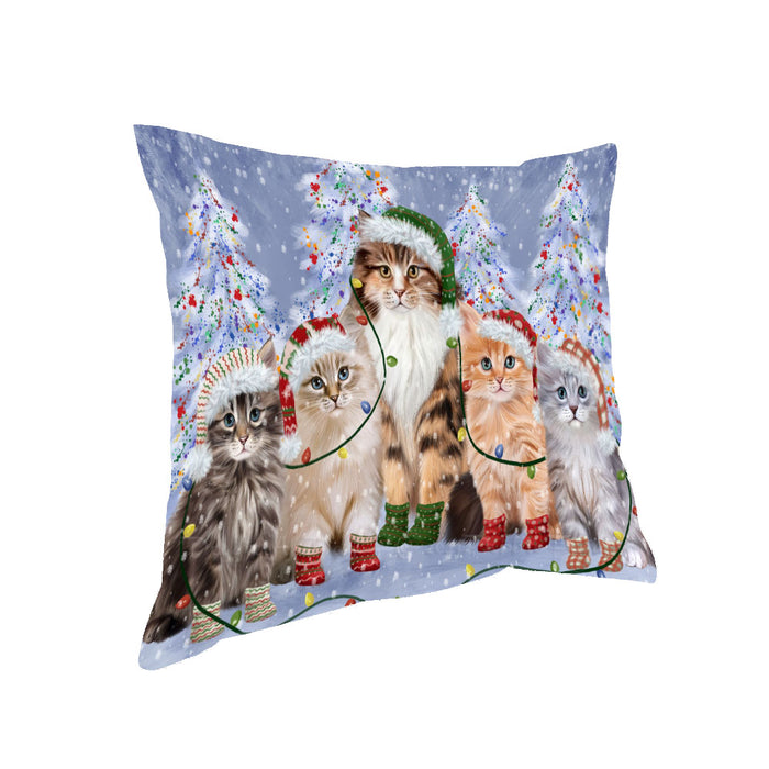 Christmas Lights and Siberian Cats Pillow with Top Quality High-Resolution Images - Ultra Soft Pet Pillows for Sleeping - Reversible & Comfort - Ideal Gift for Dog Lover - Cushion for Sofa Couch Bed - 100% Polyester