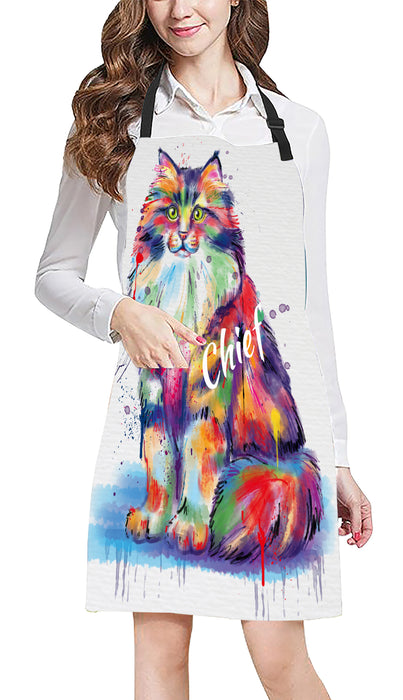 Custom Pet Name Personalized Watercolor Siberian Cat Apron