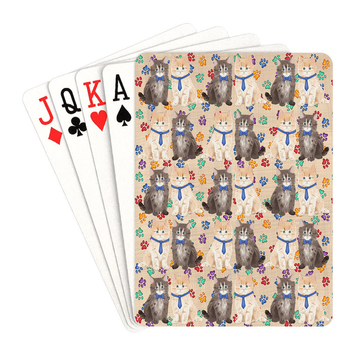 Rainbow Paw Print Siberian Cats Blue Playing Card Decks