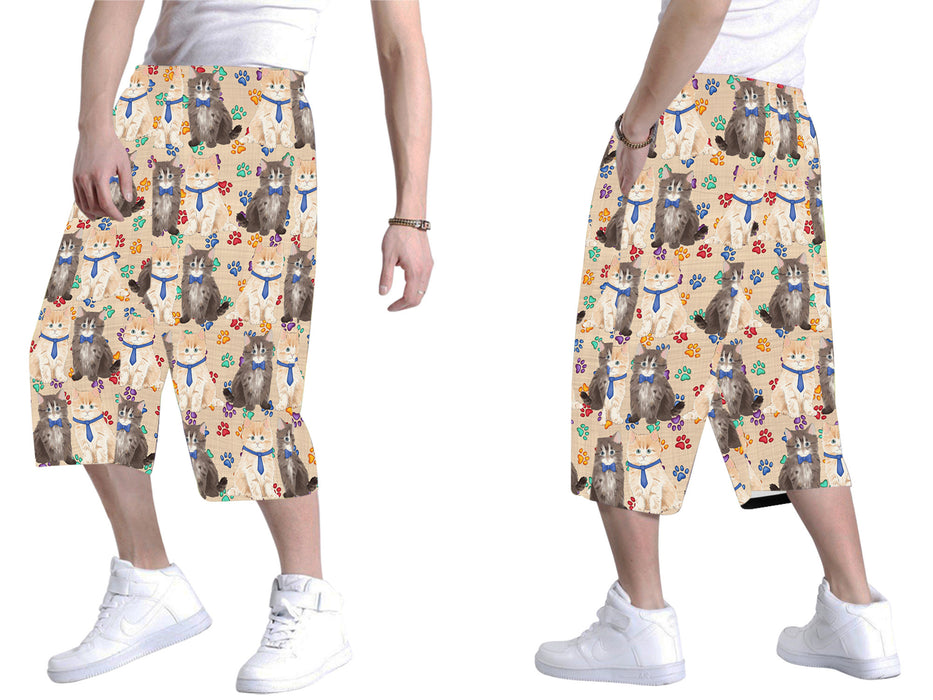 Rainbow Paw Print Siberian Cats Blue All Over Print Men's Baggy Shorts