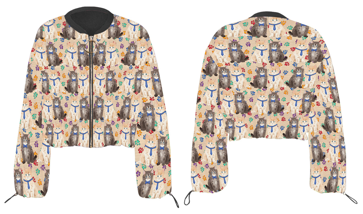 Rainbow Paw Print Siberian Cats Cropped Chiffon Women's Jacket WH50617