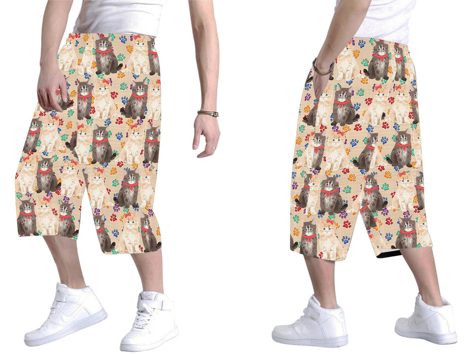 Rainbow Paw Print Siberian Cats Red All Over Print Men's Baggy Shorts