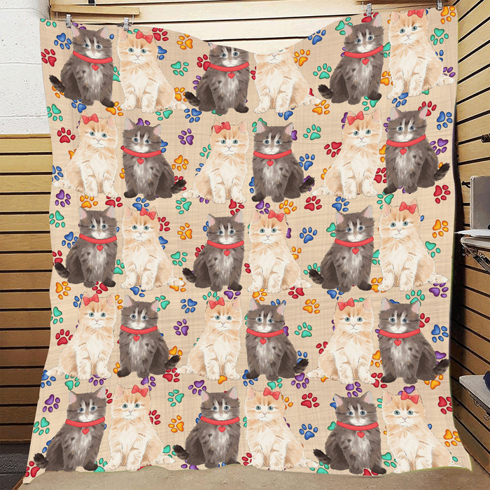 Rainbow Paw Print Siberian Cats Red Quilt