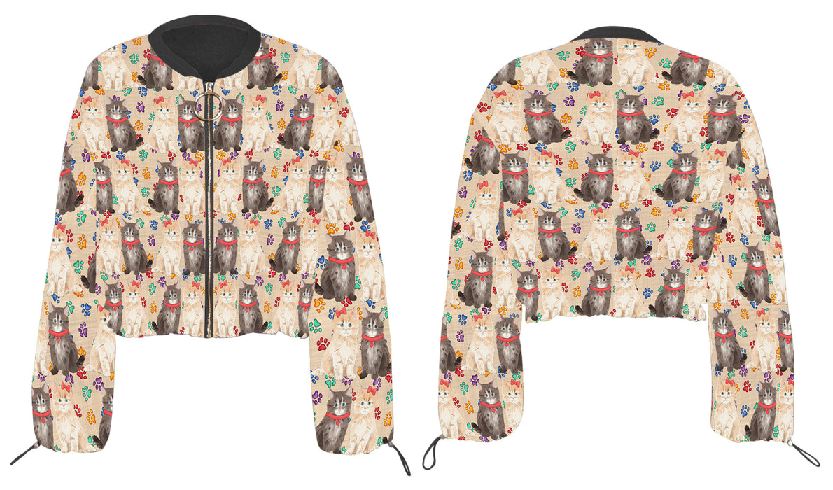 Rainbow Paw Print Siberian Cats Cropped Chiffon Women's Jacket WH50618