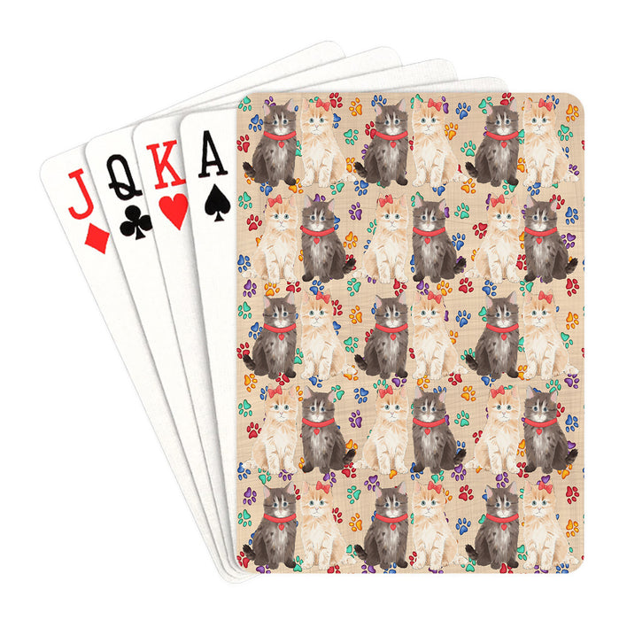 Rainbow Paw Print Siberian Cats Red Playing Card Decks