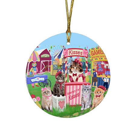Carnival Kissing Booth Siberian cats Round Flat Christmas Ornament RFPOR56397