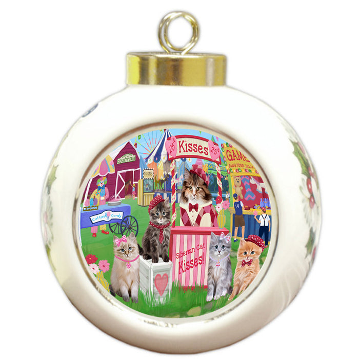 Carnival Kissing Booth Siberian cats Round Ball Christmas Ornament RBPOR56397