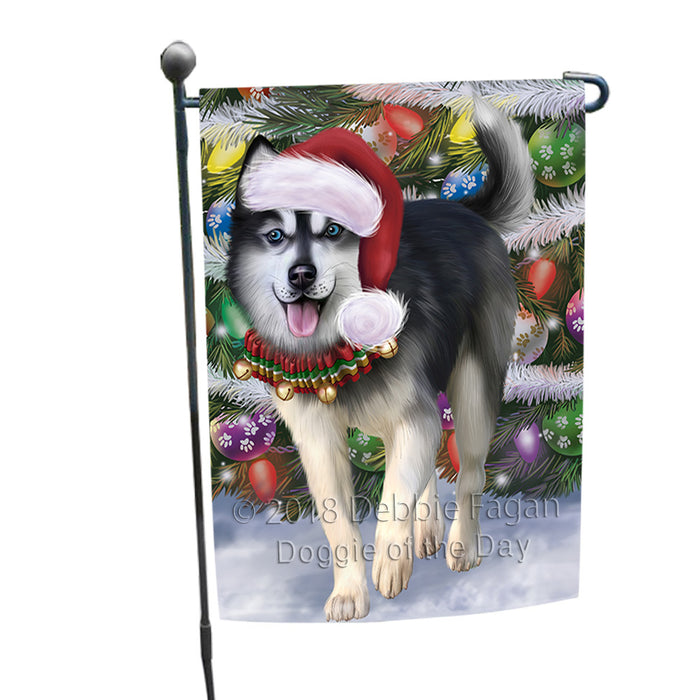 Trotting in the Snow Siberian Husky Dog Garden Flag GFLG54787
