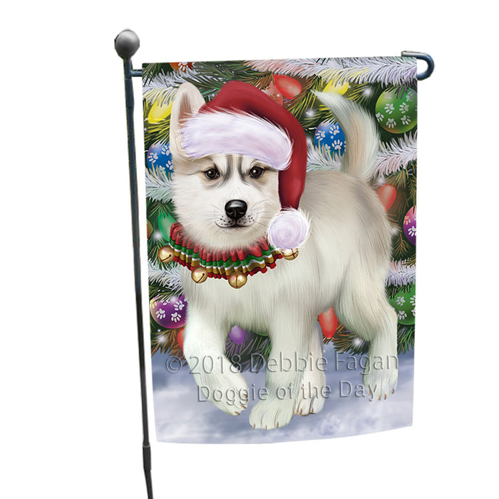 Trotting in the Snow Siberian Husky Dog Garden Flag GFLG54788
