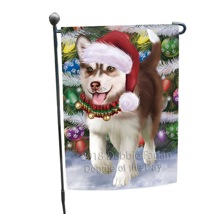 Trotting in the Snow Siberian Husky Dog Garden Flag GFLG54789