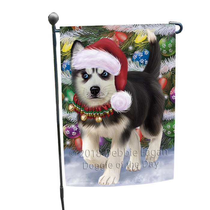 Trotting in the Snow Siberian Husky Dog Garden Flag GFLG54790