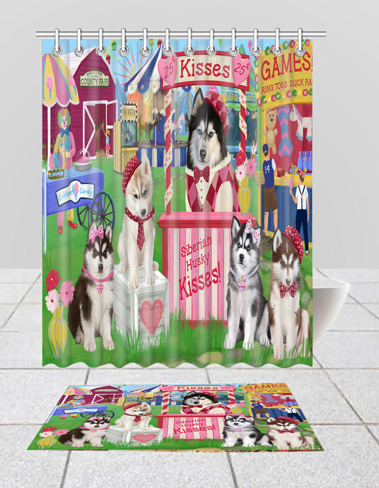 Carnival Kissing Booth Siberian Husky Dogs  Bath Mat and Shower Curtain Combo