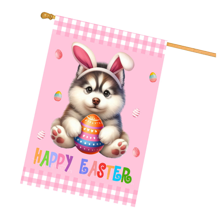 Siberian Husky Dog Easter Day House Flags with Multi Design - Double Sided Easter Festival Gift for Home Decoration  - Holiday Dogs Flag Decor 28" x 40"