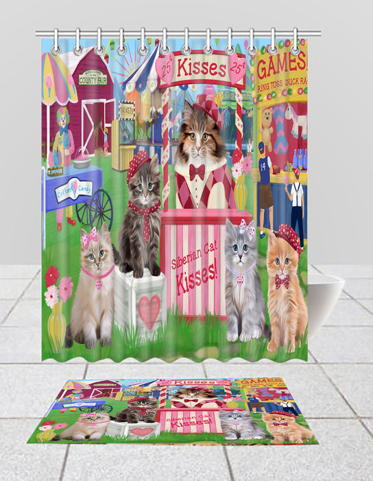 Carnival Kissing Booth Siberian Cats Bath Mat and Shower Curtain Combo