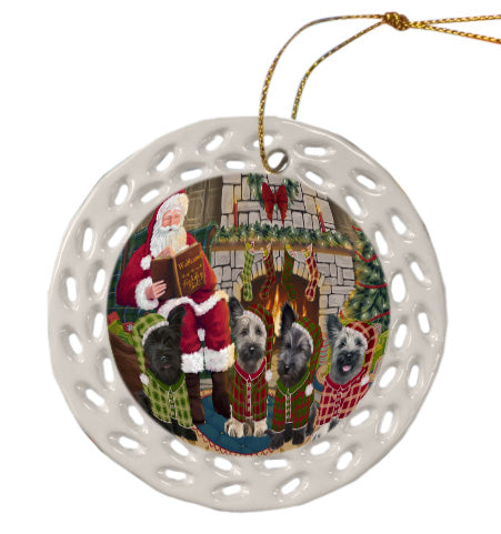 Christmas Cozy Fire Holiday Tails Skye Terrier Dogs Doily Ornament DPOR58818