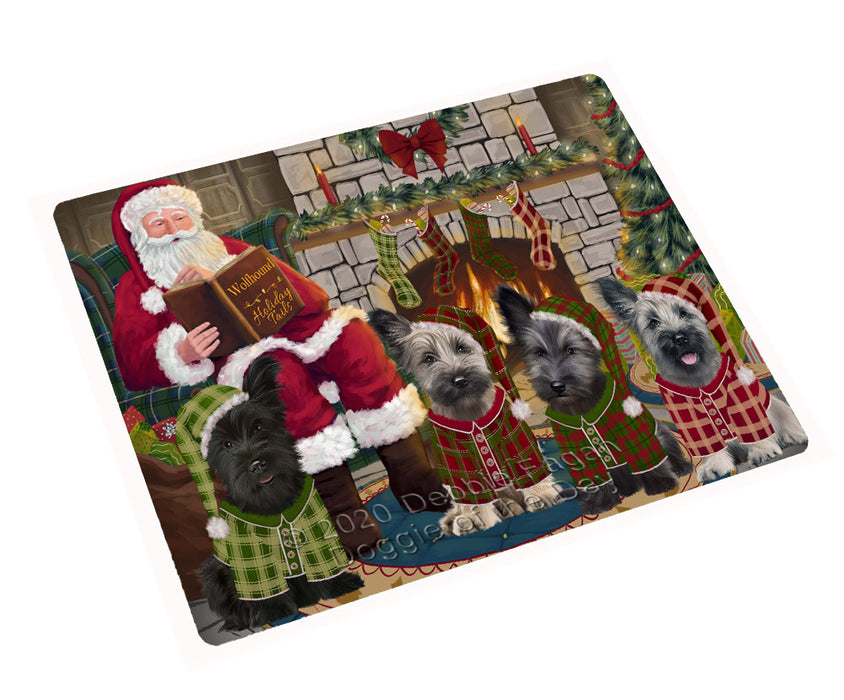 Christmas Cozy Fire Holiday Tails Skye Terrier Dogs Cutting Board - For Kitchen - Scratch & Stain Resistant - Designed To Stay In Place - Easy To Clean By Hand - Perfect for Chopping Meats, Vegetables