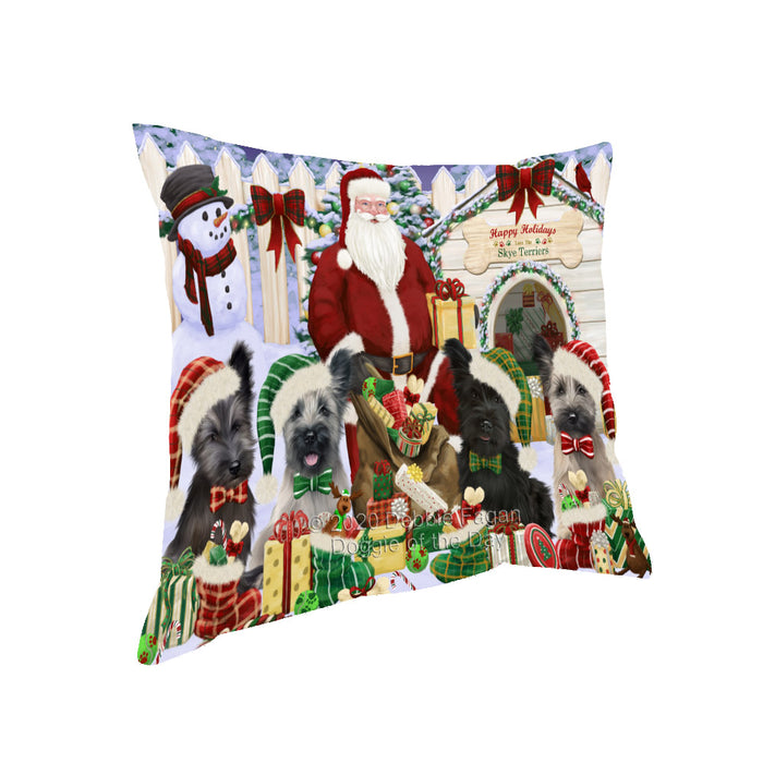 Christmas Dog house Gathering Skye Terrier Dogs Pillow with Top Quality High-Resolution Images - Ultra Soft Pet Pillows for Sleeping - Reversible & Comfort - Ideal Gift for Dog Lover - Cushion for Sofa Couch Bed - 100% Polyester