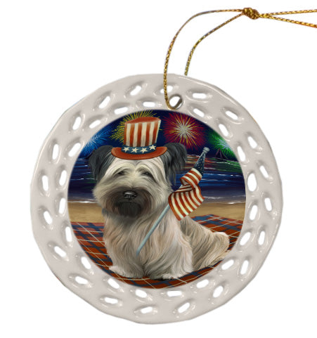 4th of July Independence Day Firework Skye Terrier Dog Doily Ornament DPOR58484