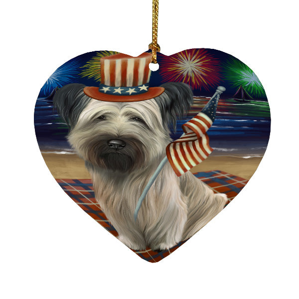 4th of July Independence Day Firework Skye Terrier Dog Heart Christmas Ornament HPORA58833