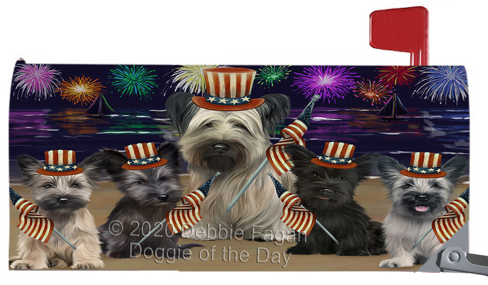 4th of July Independence Day Skye Terrier Dogs Magnetic Mailbox Cover Both Sides Pet Theme Printed Decorative Letter Box Wrap Case Postbox Thick Magnetic Vinyl Material