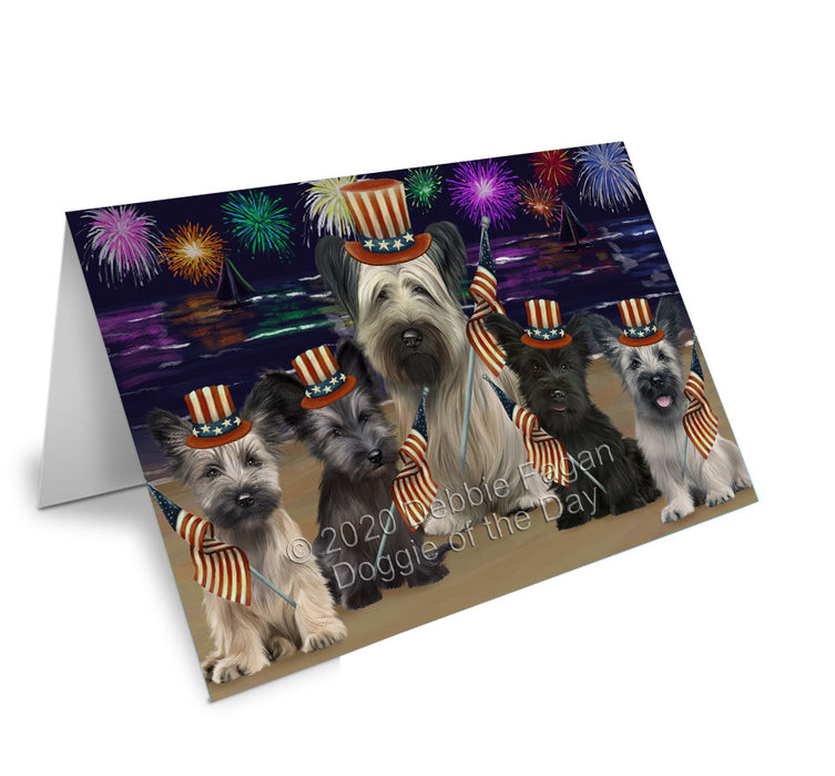 4th of July Independence Day Firework Skye Terrier Dogs Handmade Artwork Assorted Pets Greeting Cards and Note Cards with Envelopes for All Occasions and Holiday Seasons