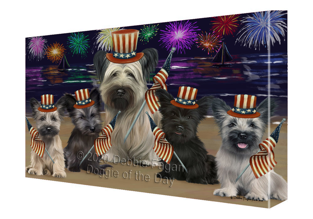 4th of July Independence Day Firework Skye Terrier Dogs Canvas Wall Art - Premium Quality Ready to Hang Room Decor Wall Art Canvas - Unique Animal Printed Digital Painting for Decoration