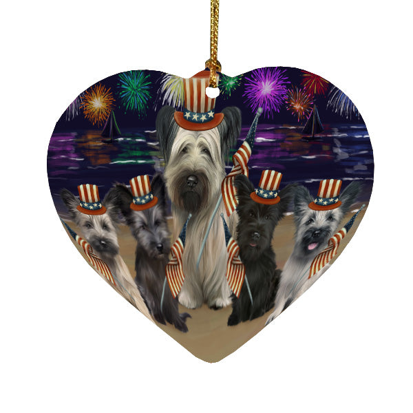 4th of July Independence Day Firework Skye Terrier Dogs Heart Christmas Ornament HPORA58813