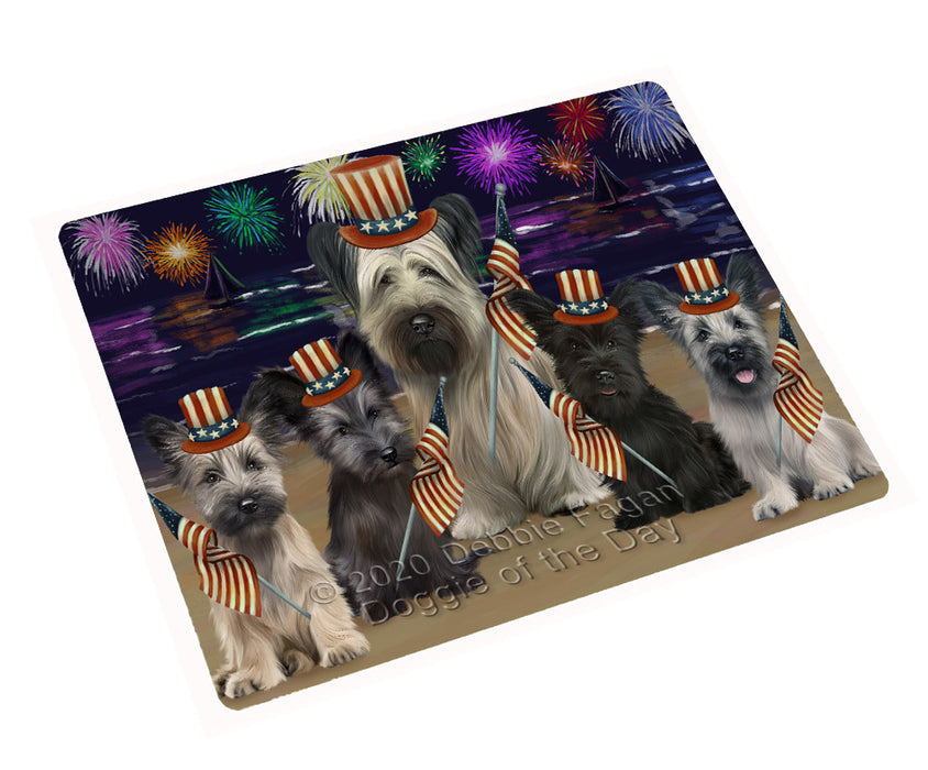 4th of July Independence Day Firework Skye Terrier Dogs Cutting Board - For Kitchen - Scratch & Stain Resistant - Designed To Stay In Place - Easy To Clean By Hand - Perfect for Chopping Meats, Vegetables