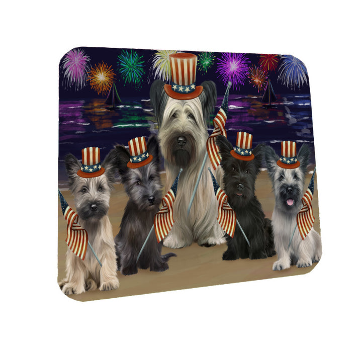 4th of July Independence Day Firework Skye Terrier Dogs Coasters Set of 4 CSTA58052