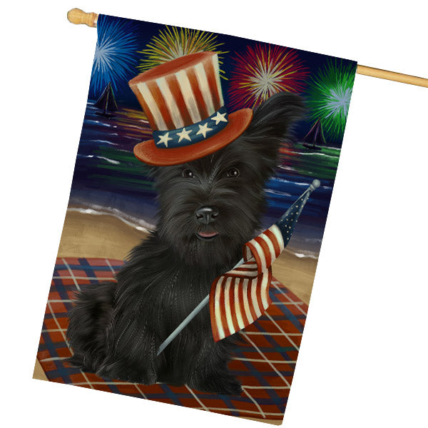 4th of July Independence Day Firework Skye Terrier Dog House Flag Outdoor Decorative Double Sided Pet Portrait Weather Resistant Premium Quality Animal Printed Home Decorative Flags 100% Polyester FLG68861