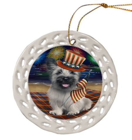 4th of July Independence Day Firework Skye Terrier Dog Doily Ornament DPOR58485