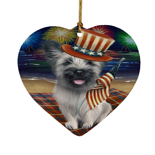 4th of July Independence Day Firework Skye Terrier Dog Heart Christmas Ornament HPORA58834
