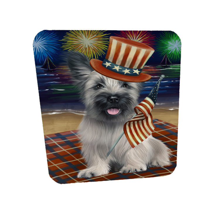 4th of July Independence Day Firework Skye Terrier Dog Coasters Set of 4 CSTA58073