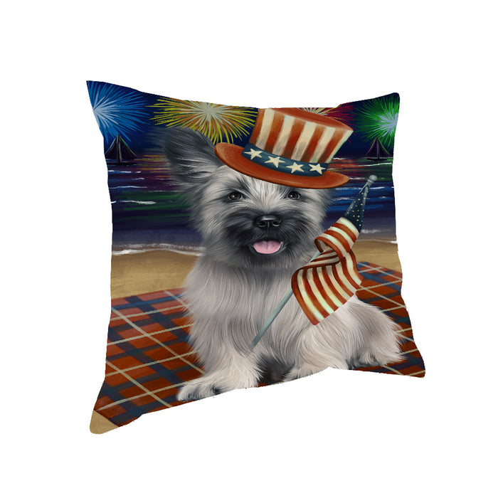 4th of July Independence Day Firework Skye Terrier Dog Pillow with Top Quality High-Resolution Images - Ultra Soft Pet Pillows for Sleeping - Reversible & Comfort - Ideal Gift for Dog Lover - Cushion for Sofa Couch Bed - 100% Polyester, PILA91489