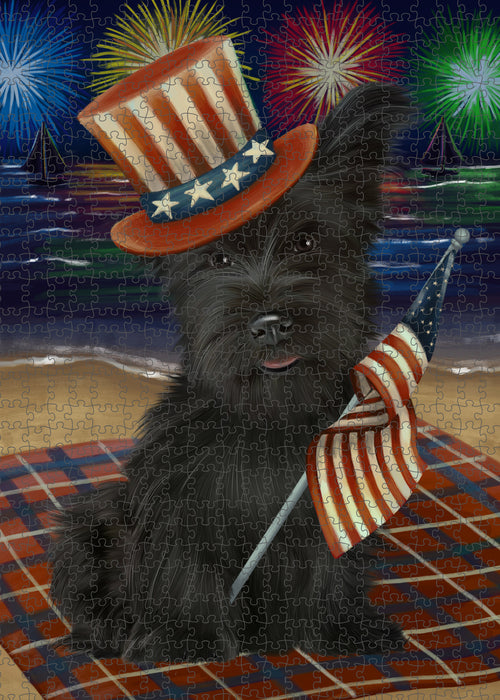 4th of July Independence Day Firework Skye Terrier Dog Portrait Jigsaw Puzzle for Adults Animal Interlocking Puzzle Game Unique Gift for Dog Lover's with Metal Tin Box PZL415