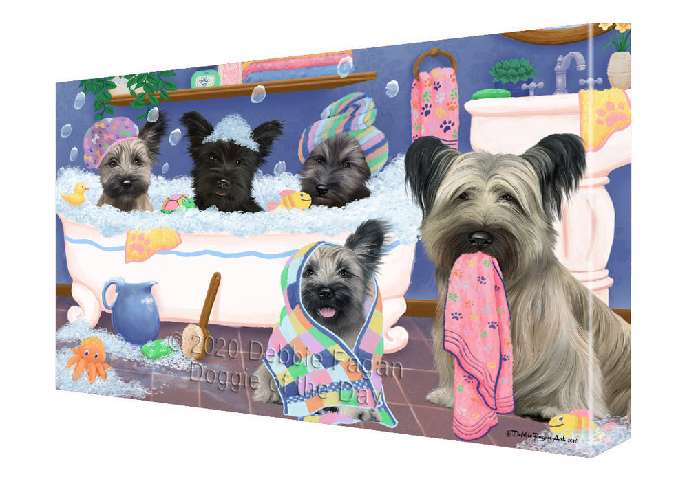 Rub a Dub Dogs in a Tub Skye Terrier Dogs Canvas Wall Art - Premium Quality Ready to Hang Room Decor Wall Art Canvas - Unique Animal Printed Digital Painting for Decoration