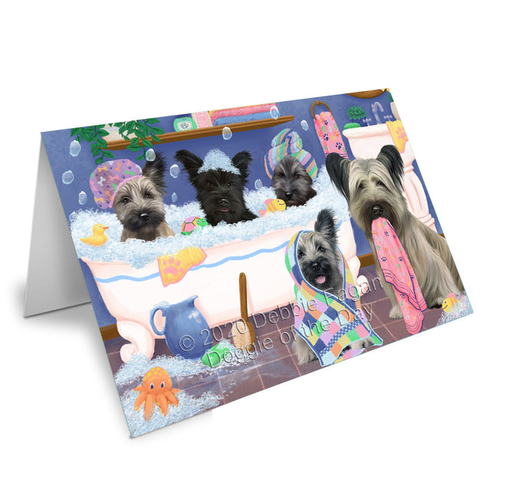 Rub a Dub Dogs in a Tub Skye Terrier Dogs Handmade Artwork Assorted Pets Greeting Cards and Note Cards with Envelopes for All Occasions and Holiday Seasons