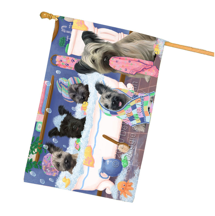 Rub a Dub Dogs in a Tub Skye Terrier Dogs House Flag Outdoor Decorative Double Sided Pet Portrait Weather Resistant Premium Quality Animal Printed Home Decorative Flags 100% Polyester