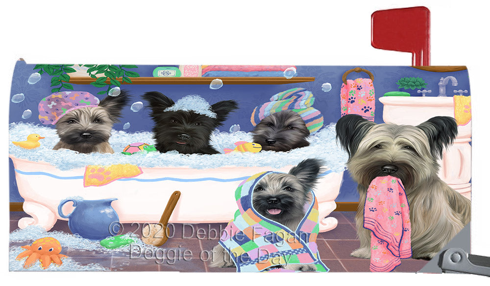 Rub A Dub Dogs In A Tub Skye Terrier Dog Magnetic Mailbox Cover Both Sides Pet Theme Printed Decorative Letter Box Wrap Case Postbox Thick Magnetic Vinyl Material