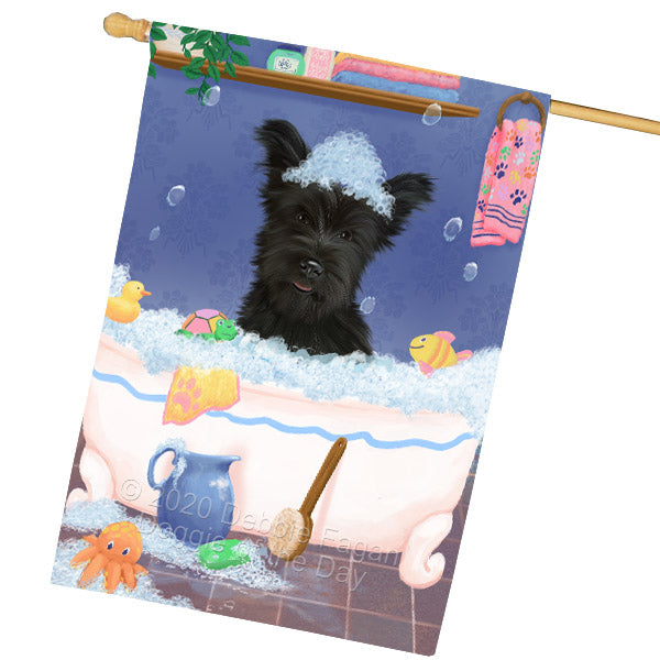 Rub a Dub Dogs in a Tub Skye Terrier Dog House Flag Outdoor Decorative Double Sided Pet Portrait Weather Resistant Premium Quality Animal Printed Home Decorative Flags 100% Polyester FLG69146