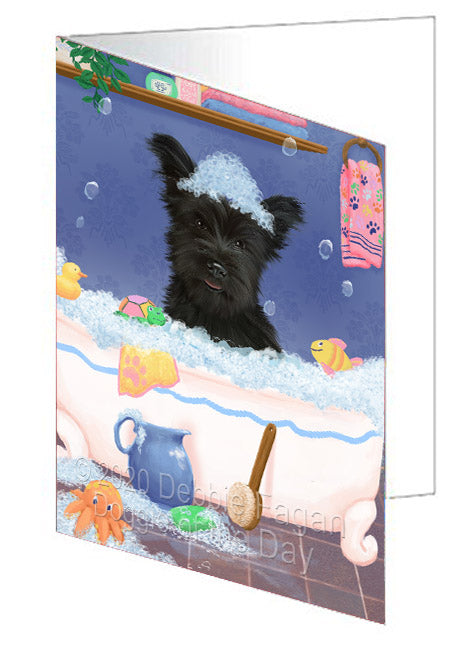 Rub a Dub Dogs in a Tub Skye Terrier Dog Handmade Artwork Assorted Pets Greeting Cards and Note Cards with Envelopes for All Occasions and Holiday Seasons