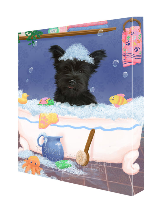 Rub a Dub Dogs in a Tub Skye Terrier Dog Canvas Wall Art - Premium Quality Ready to Hang Room Decor Wall Art Canvas - Unique Animal Printed Digital Painting for Decoration CVS318