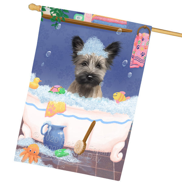 Rub a Dub Dogs in a Tub Skye Terrier Dog House Flag Outdoor Decorative Double Sided Pet Portrait Weather Resistant Premium Quality Animal Printed Home Decorative Flags 100% Polyester FLG69147
