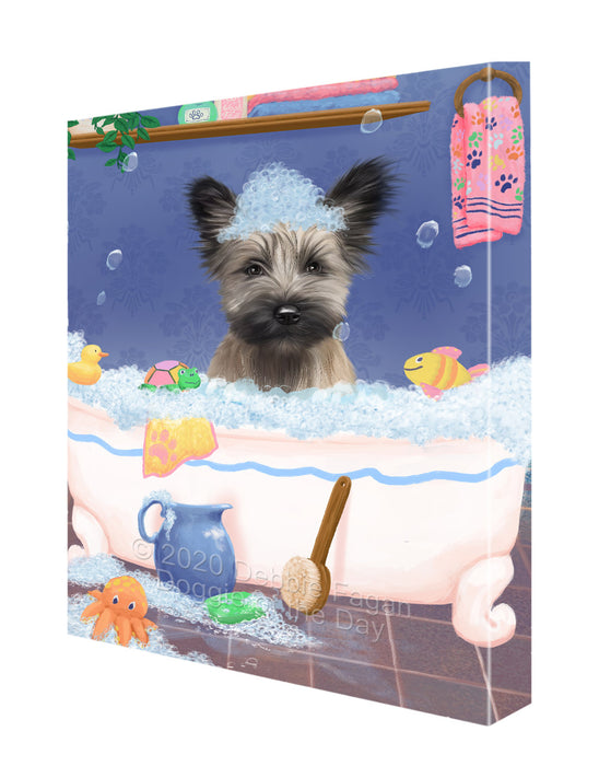 Rub a Dub Dogs in a Tub Skye Terrier Dog Canvas Wall Art - Premium Quality Ready to Hang Room Decor Wall Art Canvas - Unique Animal Printed Digital Painting for Decoration CVS319