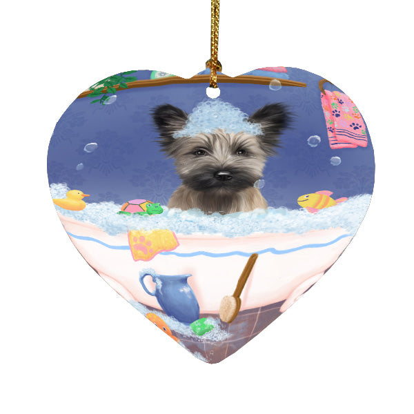 Rub a Dub Dogs in a Tub Skye Terrier Dog Heart Christmas Ornament HPORA59066