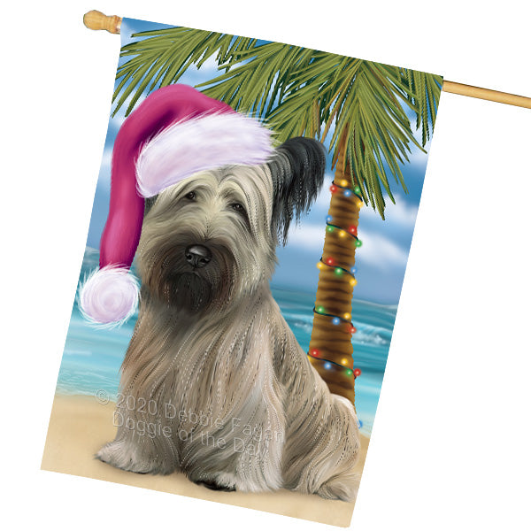 Christmas Summertime Island Tropical Beach Skye Terrier Dog House Flag Outdoor Decorative Double Sided Pet Portrait Weather Resistant Premium Quality Animal Printed Home Decorative Flags 100% Polyester FLG69300
