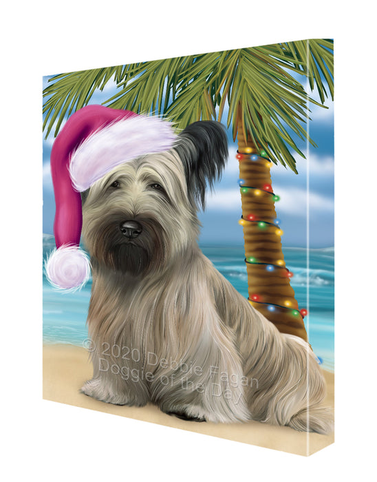 Christmas Summertime Island Tropical Beach Skye Terrier Dog Canvas Wall Art - Premium Quality Ready to Hang Room Decor Wall Art Canvas - Unique Animal Printed Digital Painting for Decoration CVS416