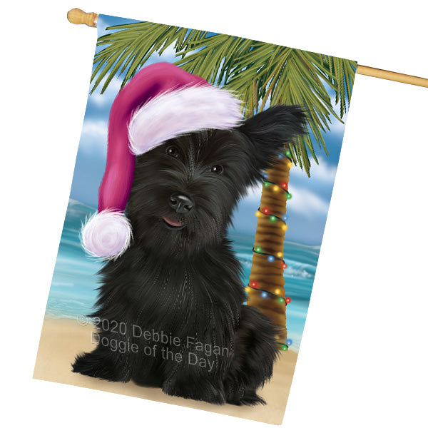 Christmas Summertime Island Tropical Beach Skye Terrier Dog House Flag Outdoor Decorative Double Sided Pet Portrait Weather Resistant Premium Quality Animal Printed Home Decorative Flags 100% Polyester FLG69301