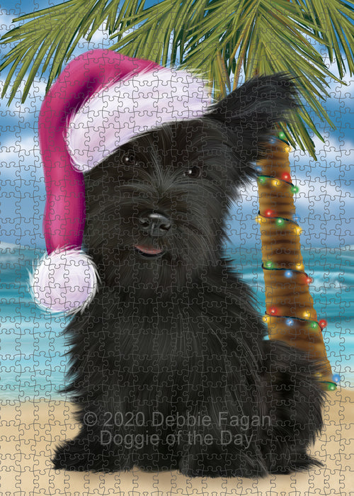 Christmas Summertime Island Tropical Beach Skye Terrier Dog Portrait Jigsaw Puzzle for Adults Animal Interlocking Puzzle Game Unique Gift for Dog Lover's with Metal Tin Box PZL712